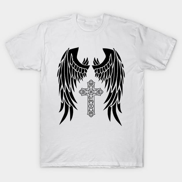 Angel Wings With Celtic Cross T-Shirt by swagmaven